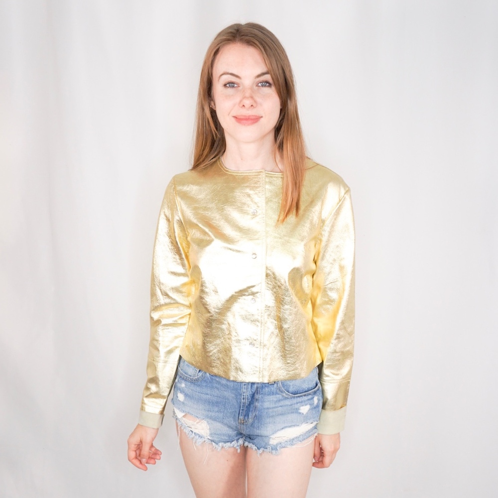 Vintage Metallic Gold Genuine Leather Jacket - Picture 1 of 8